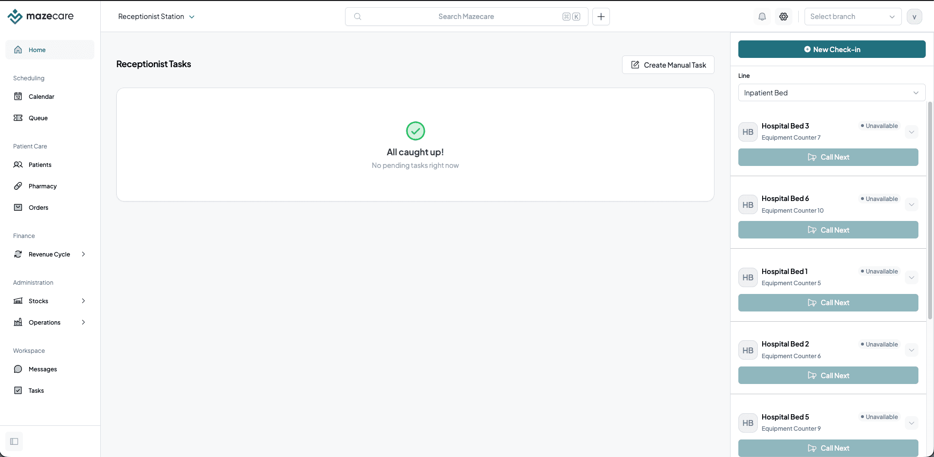 Mazecare receptionist dashboard and queue management